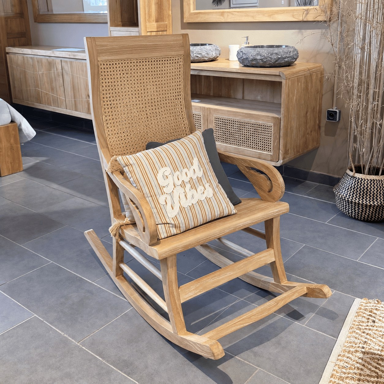 Rocking Chair Block Dossier Canné SPC